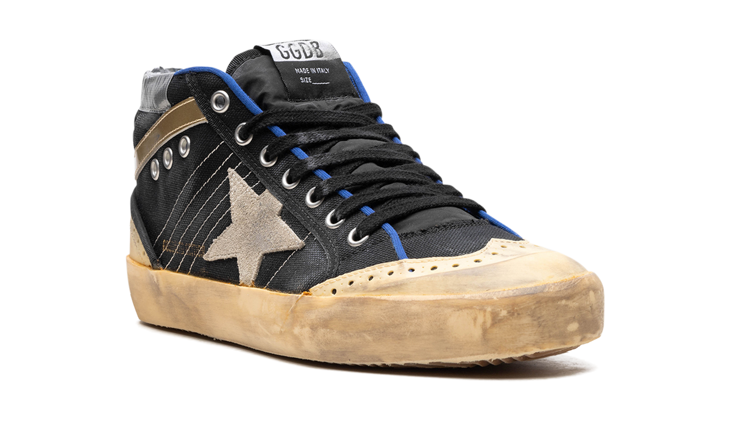 MID STAR CANVAS UPPER SUEDE STAR AND HEEL NYLON TONGUE RUBBER TOE AND SPUR "BLACK ICE VANILLA GOLD"