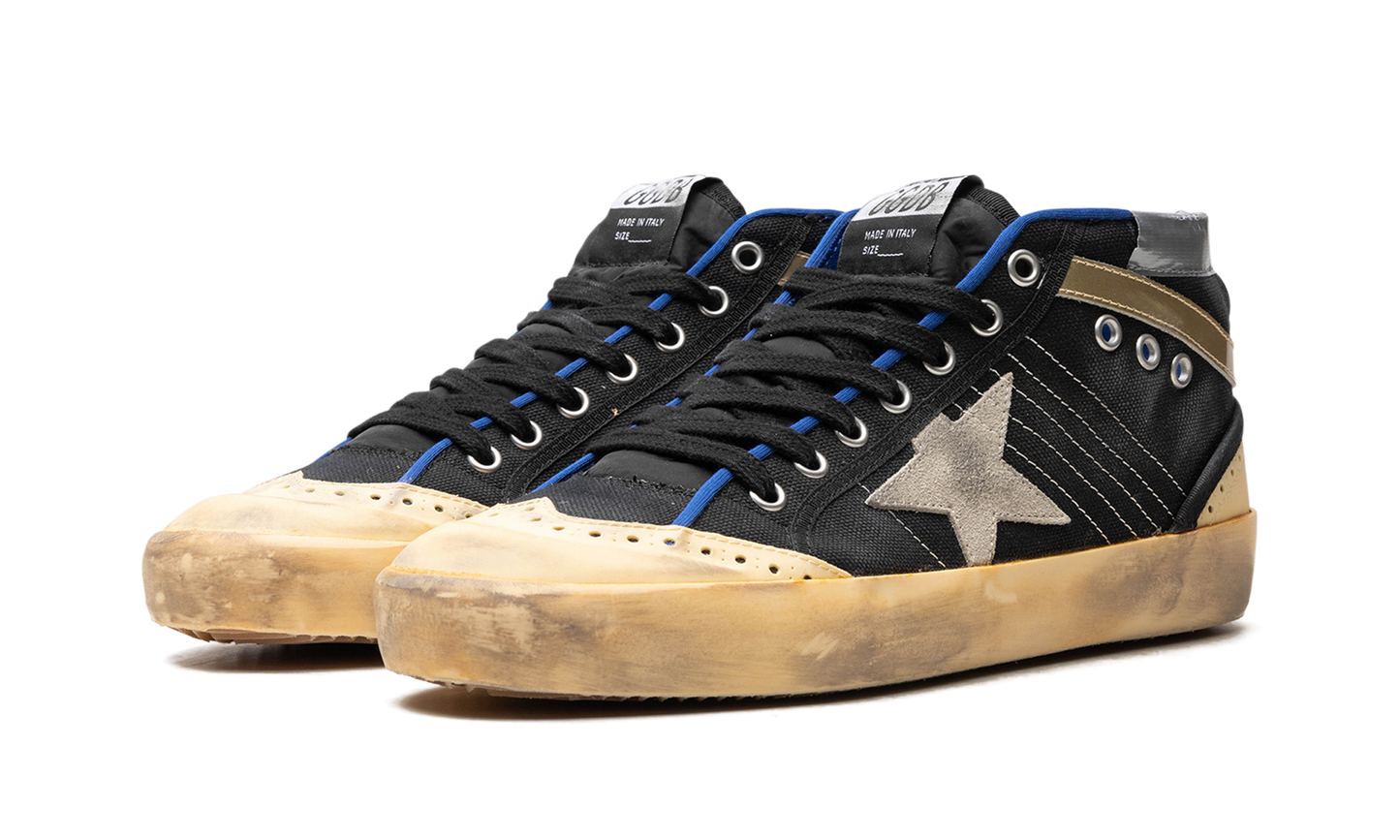MID STAR CANVAS UPPER SUEDE STAR AND HEEL NYLON TONGUE RUBBER TOE AND SPUR "BLACK ICE VANILLA GOLD"