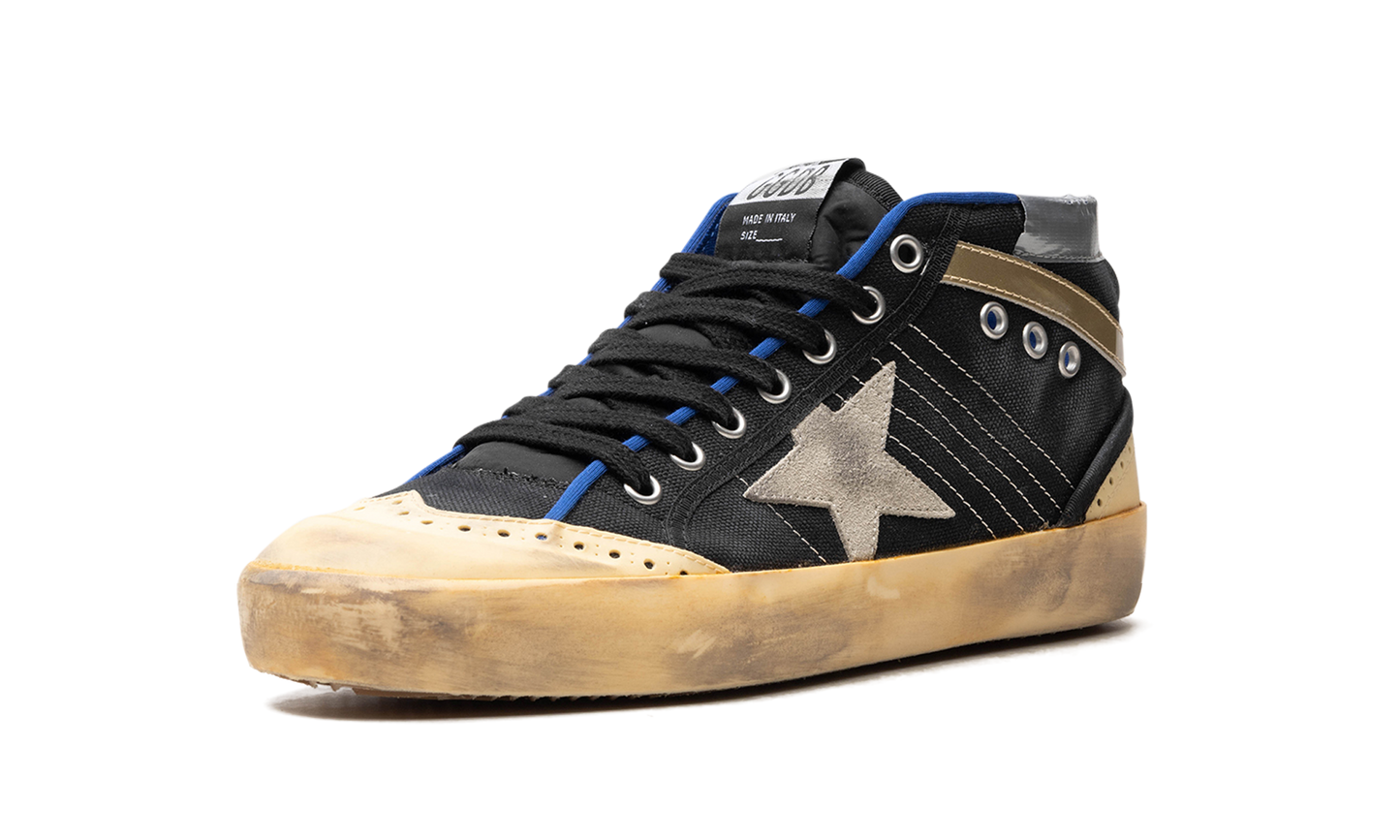 MID STAR CANVAS UPPER SUEDE STAR AND HEEL NYLON TONGUE RUBBER TOE AND SPUR "BLACK ICE VANILLA GOLD"